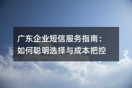 廣東企業(yè)短信服務(wù)指南:如何聰明選擇與成本把控