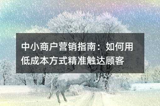 中小商戶營銷指南:如何用低成本方式精準(zhǔn)觸達(dá)顧客